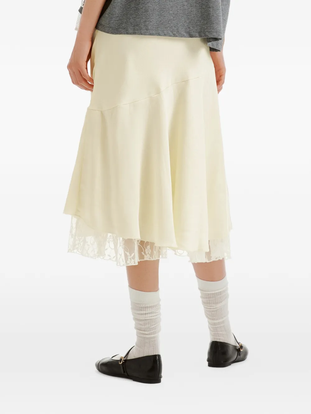 b+ab Midi-rok met afwerking van kant Beige