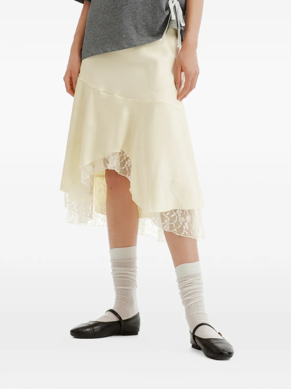 b+ab Midi-rok met afwerking van kant Beige