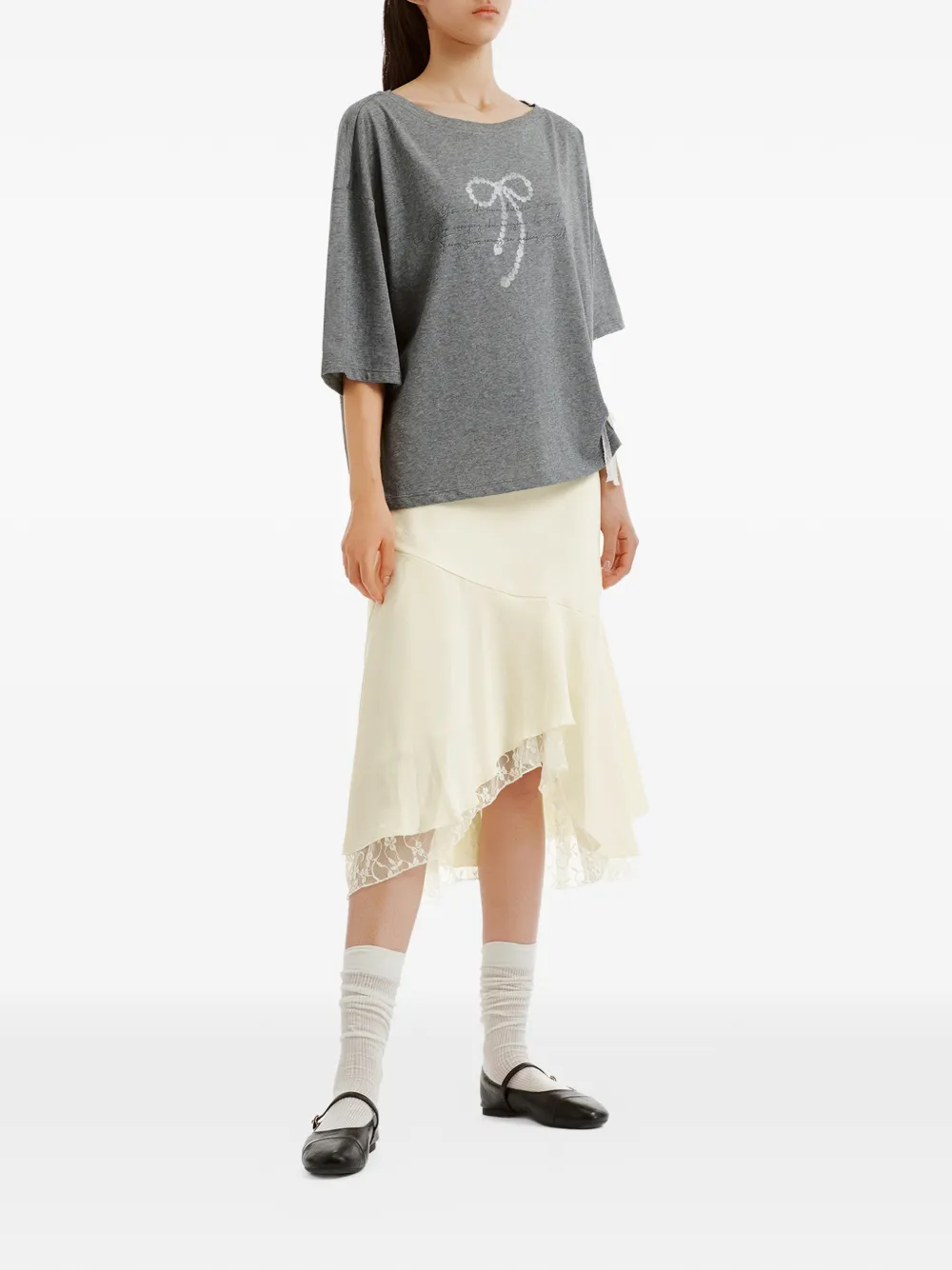 b+ab Midi-rok met afwerking van kant Beige