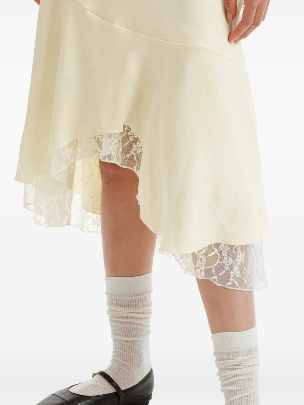 b+ab Midi-rok met afwerking van kant Beige