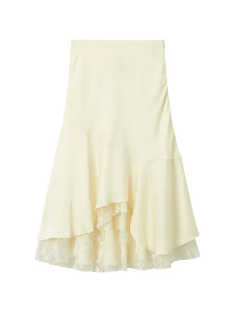 b+ab falda midi asimétrica con ribete de encaje