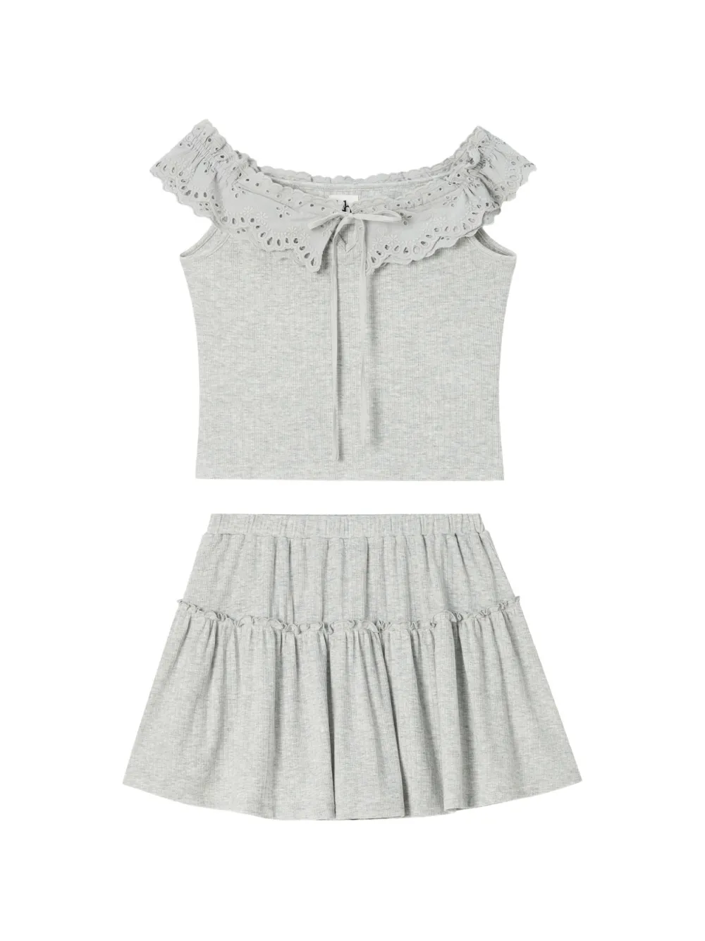 b+ab broderie-anglaise ruffled set - Grau