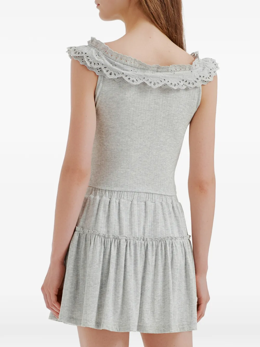 b+ab Broderie anglaise set met ruches Grijs
