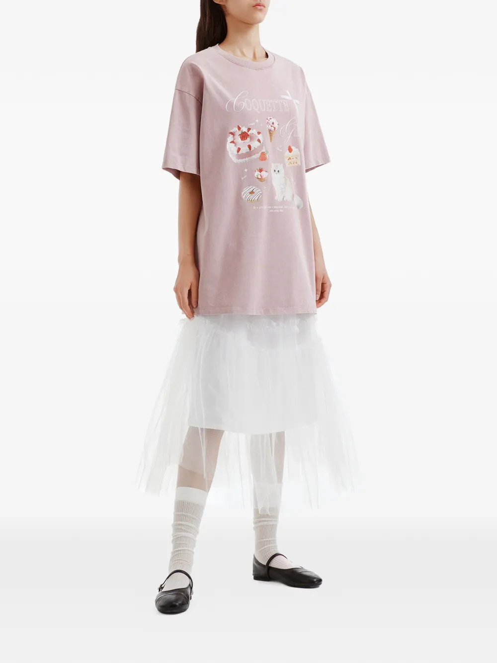 b+ab Midi-rok met ruches Wit