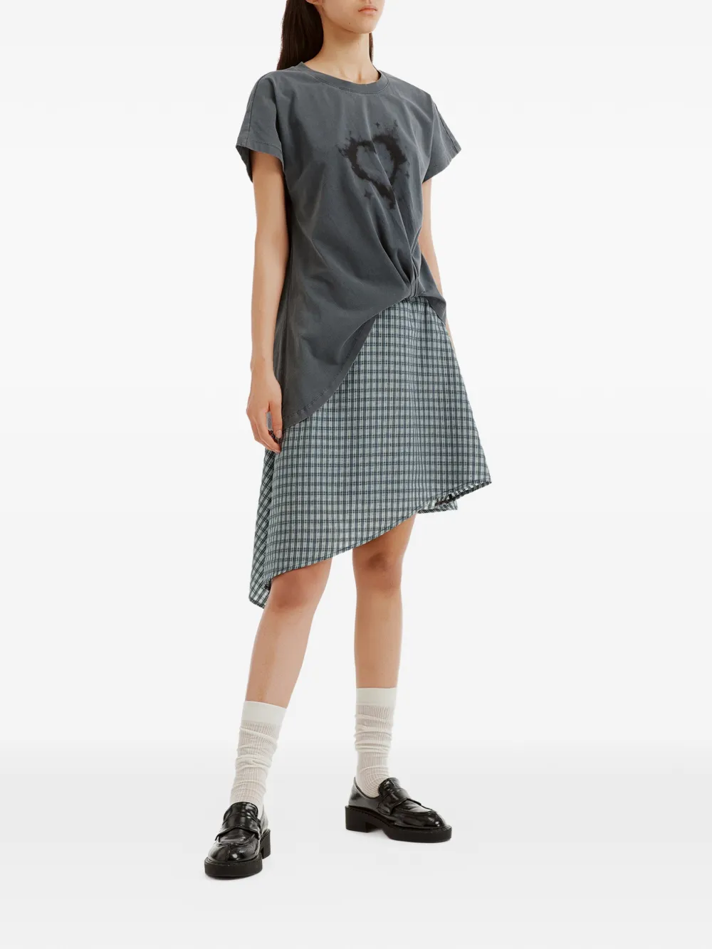 b+ab Asymmetrische jurk met geruit patroon Grijs