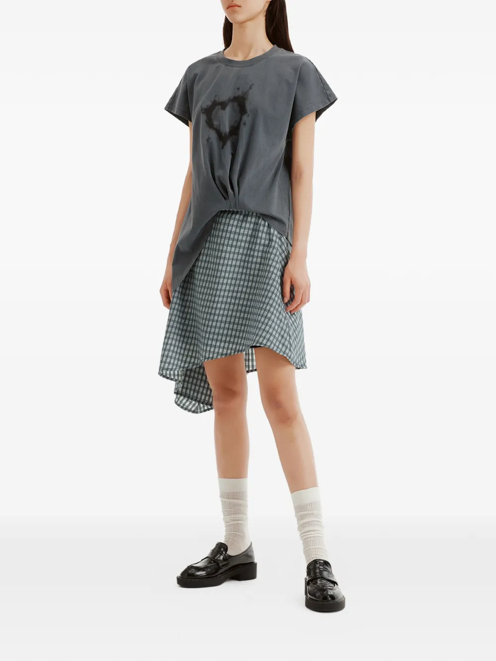 b+ab Asymmetrische jurk met geruit patroon Grijs