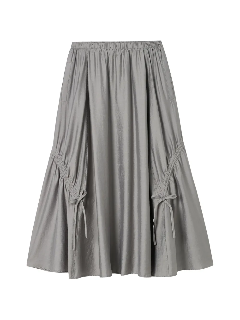 Tout A Coup Ruched Drawstring Midi Skirt In Gray