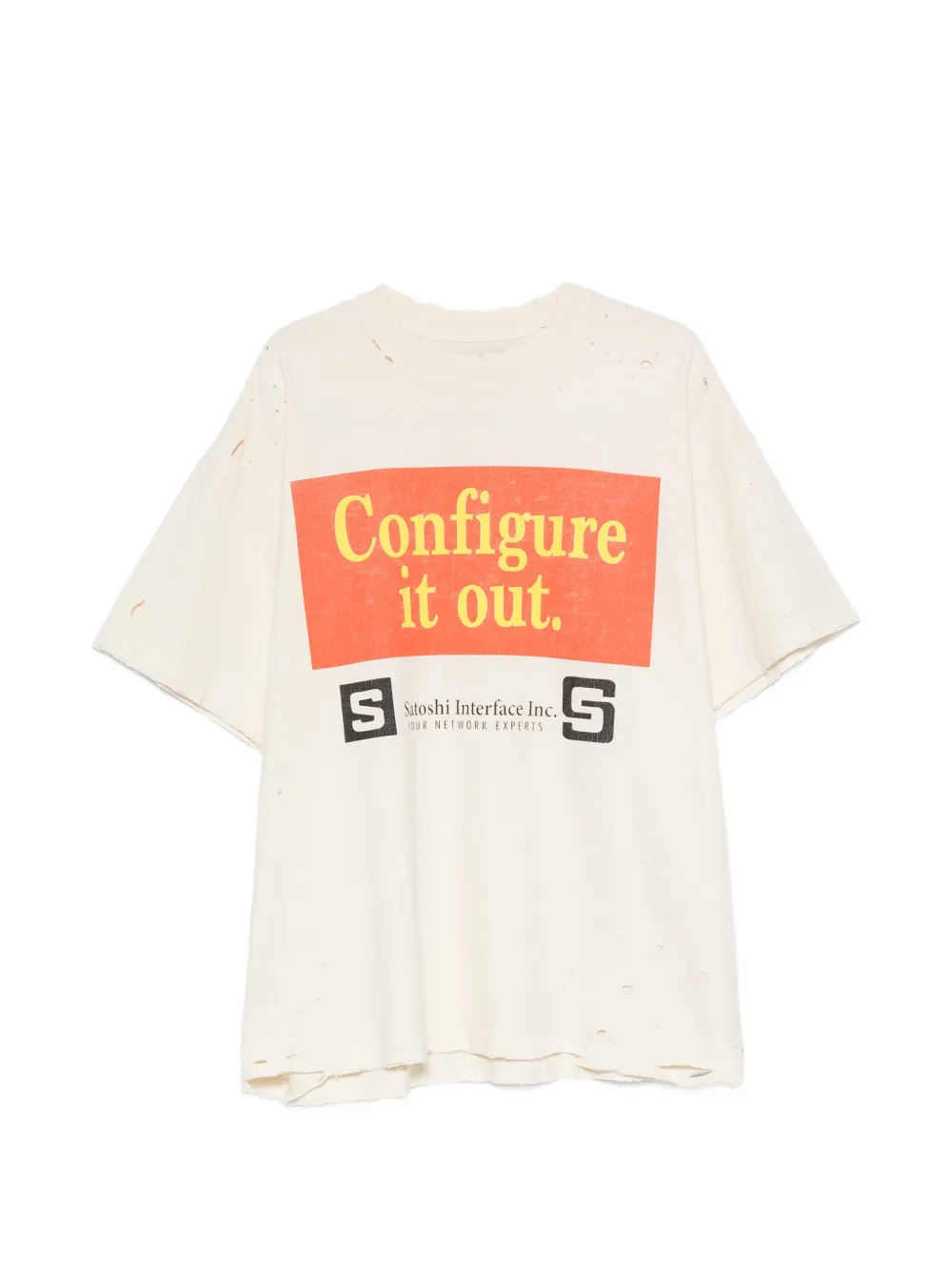 SATOSHI NAKAMOTO T-Shirt in Distressed-Optik - Nude