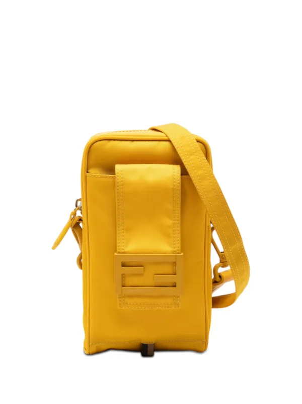 Fendi Pre-owned 2021-2026 Nylon Baguette Phone Crossbody Bag in Yellow