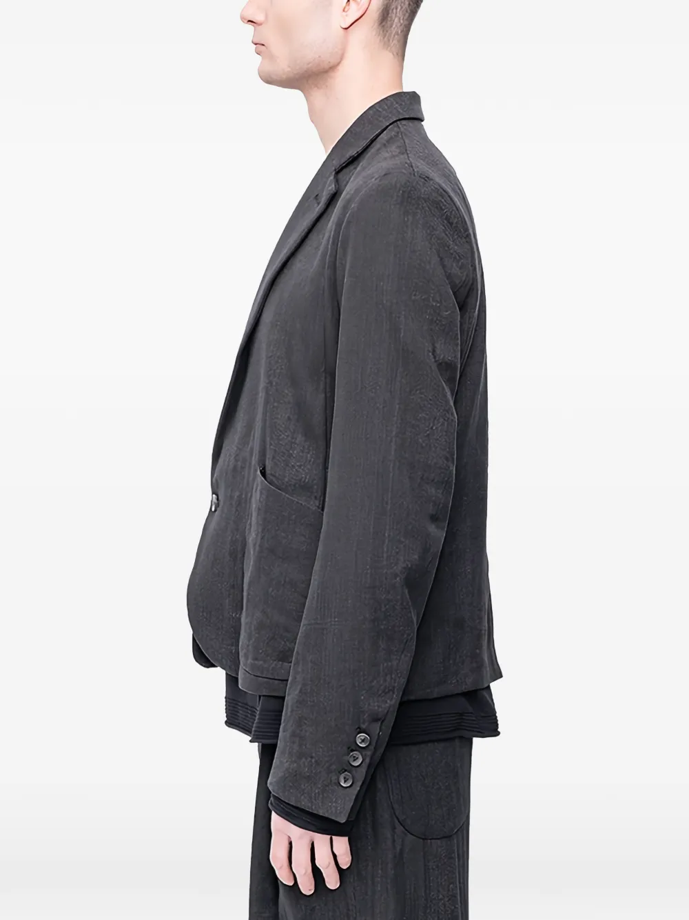 The Viridi-Anne Blazer met gekerfde revers en visgraatpatroon Zwart