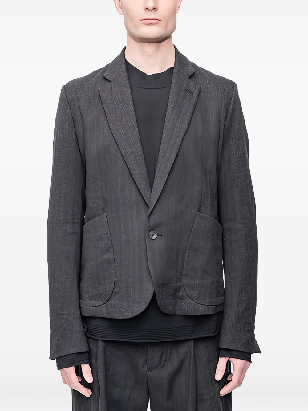 The Viridi-Anne herringbone-pattern notch-lapels blazer - Nero