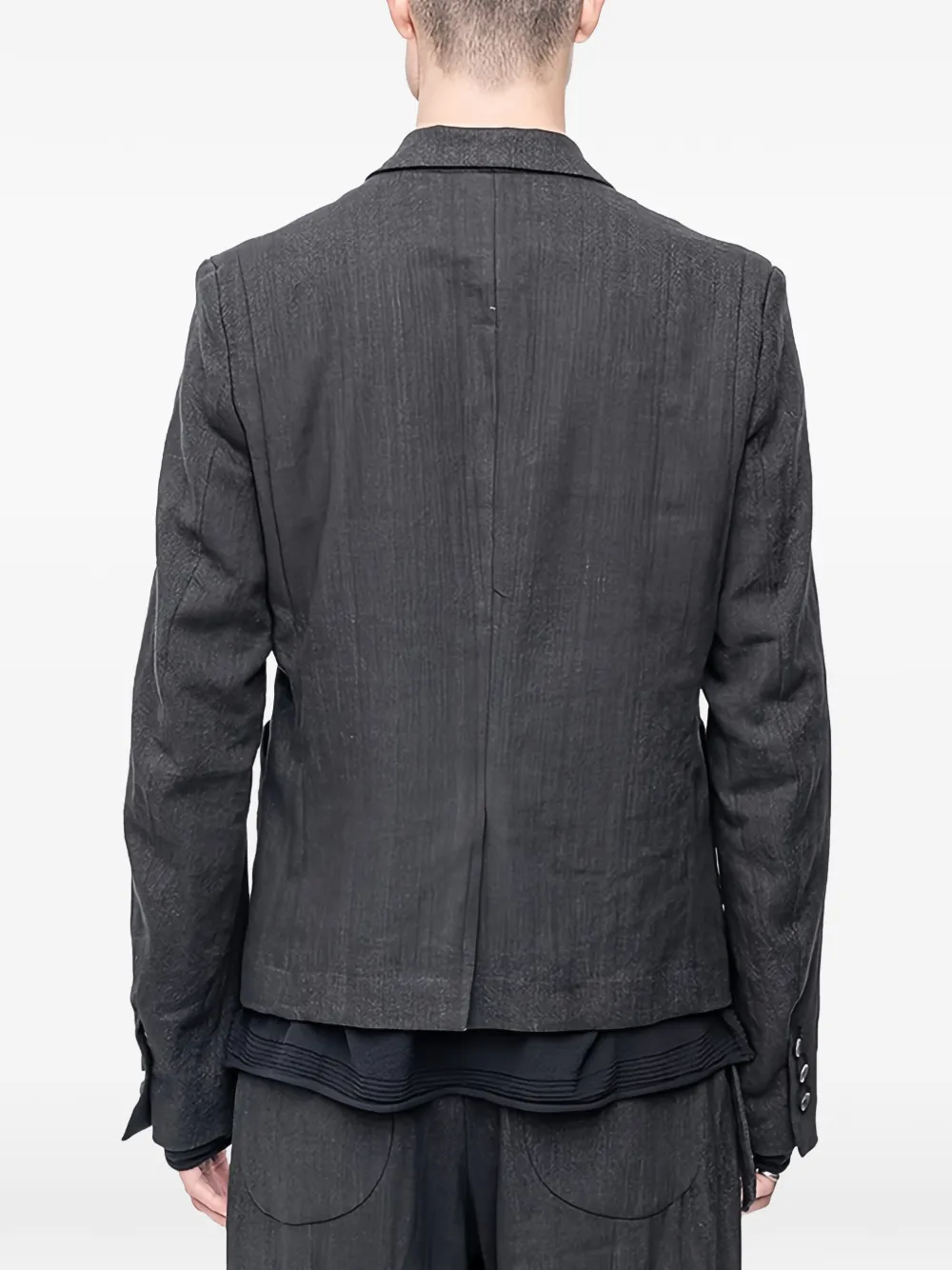 The Viridi-Anne Blazer met gekerfde revers en visgraatpatroon Zwart