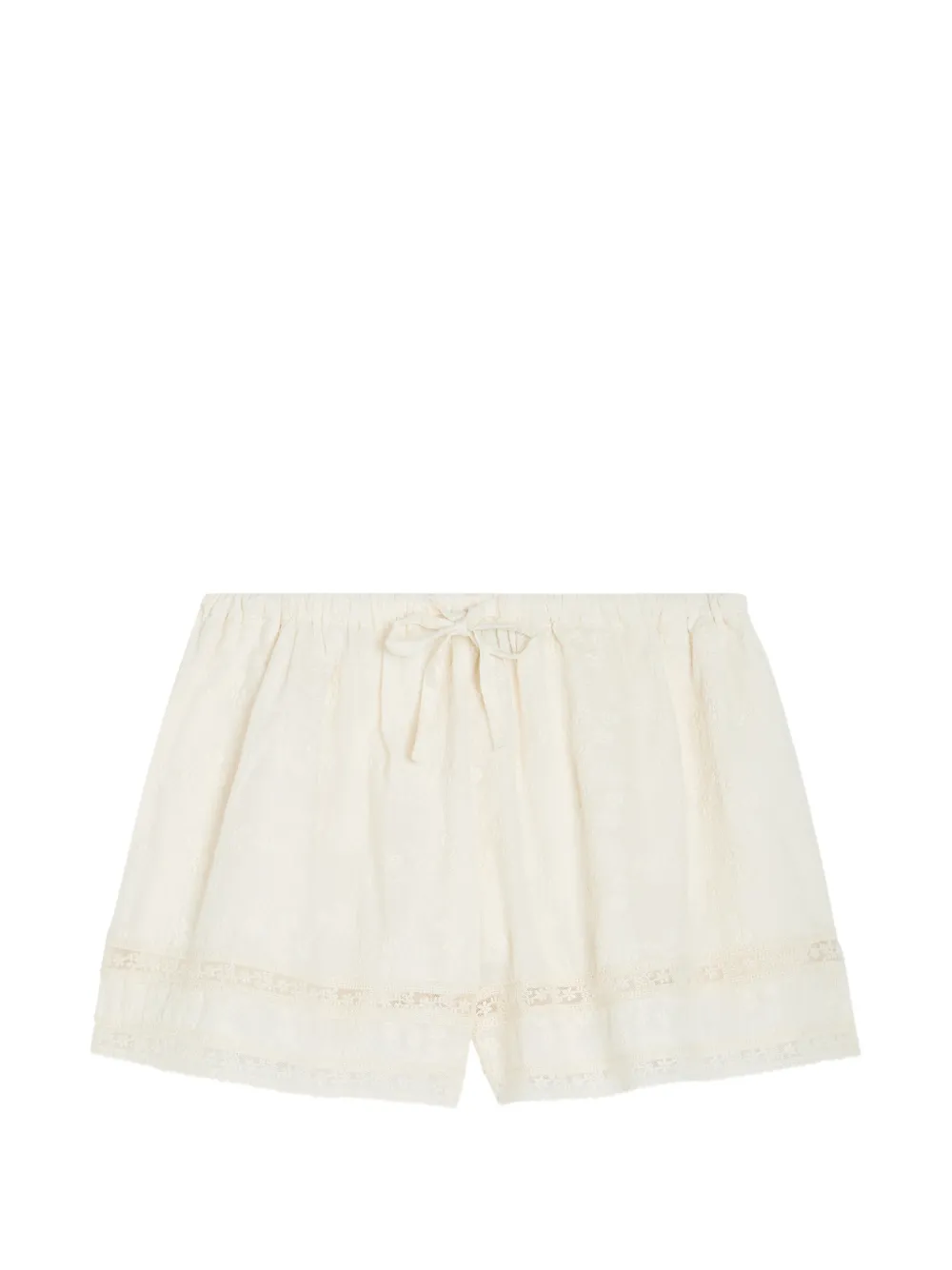 SOLAQUA Beau lace-trim floral-embroidered shorts - Bianco