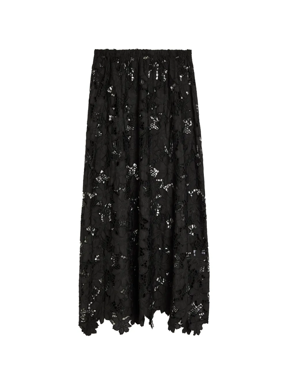 SOLAQUA Margaux floral-lace A-line skirt - Nero