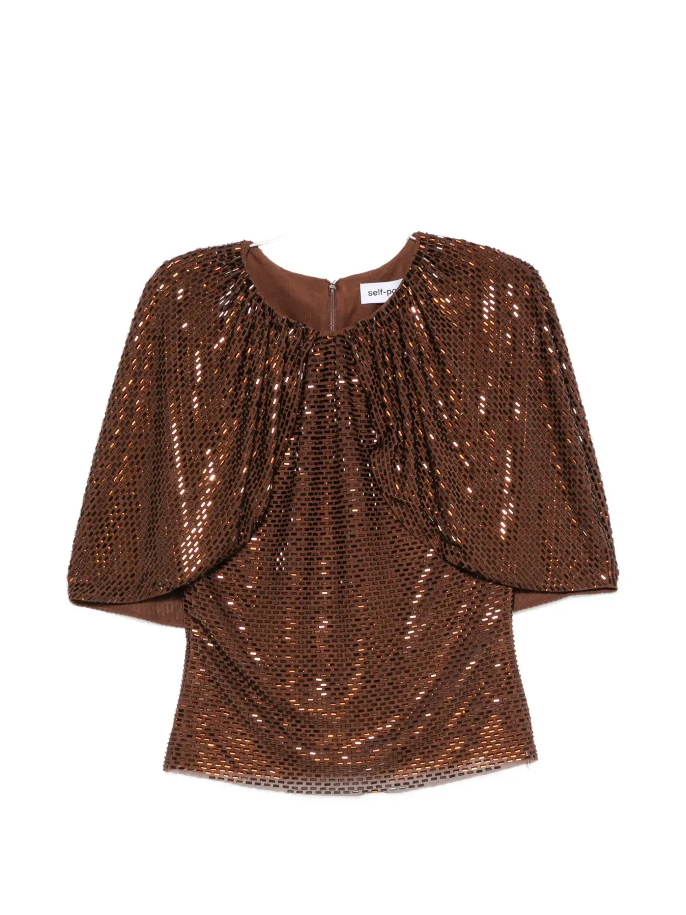 Self-Portrait sequin-embellished gathered top - Marrone