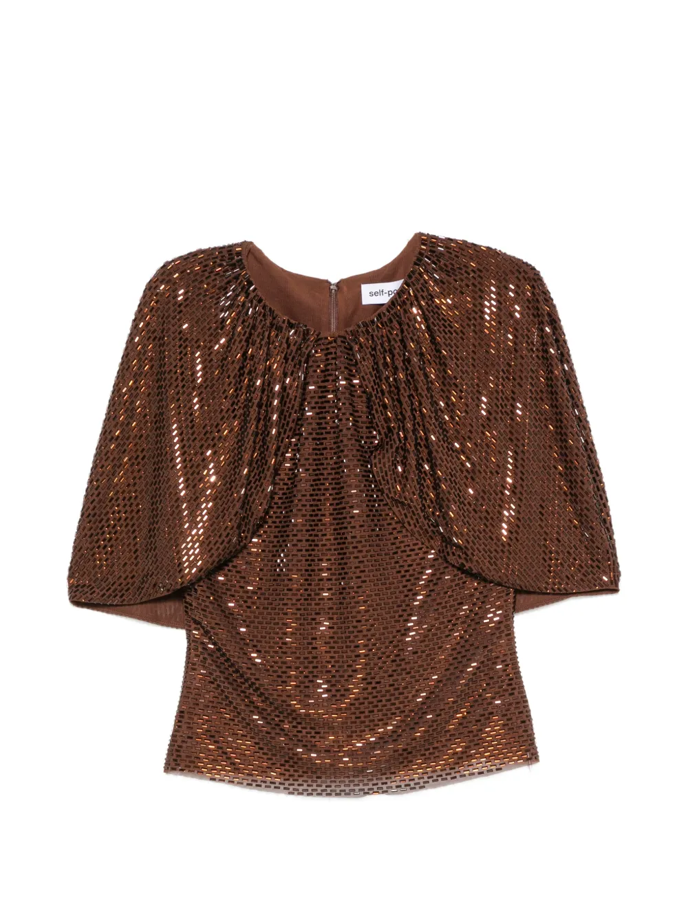 Self-Portrait sequin-embellished gathered top - Marrone