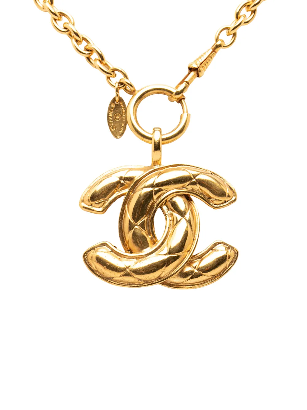CHANEL Pre-Owned 1970-1980 CC Gold Plated Quilted Pendant Necklace costume necklace - Oro