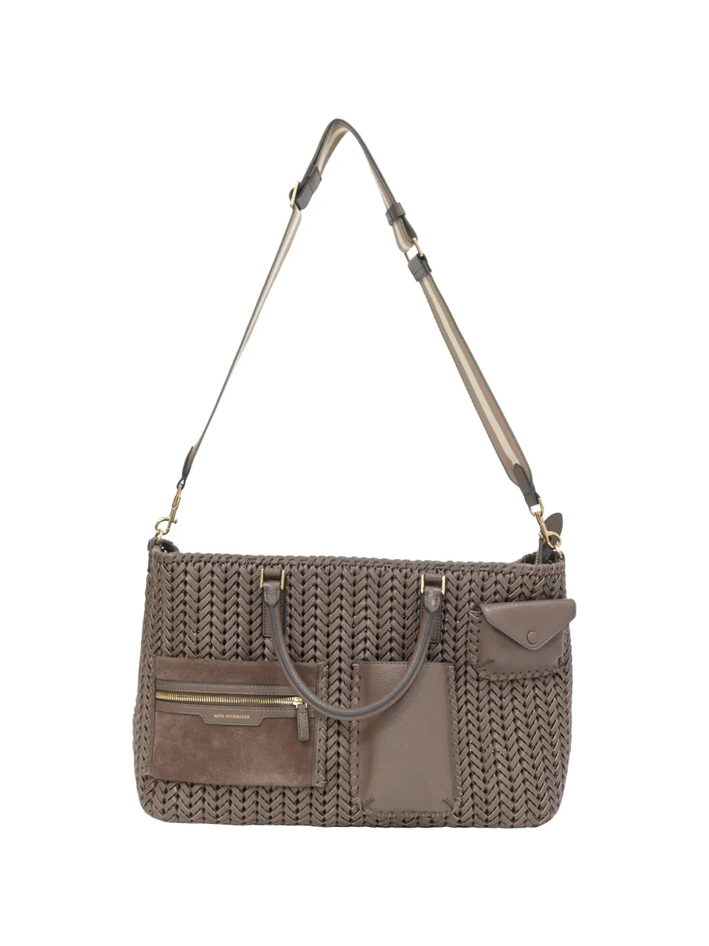 Pre-owned Anya Hindmarch Pocket Neeson Woven Tote Bag In Brown