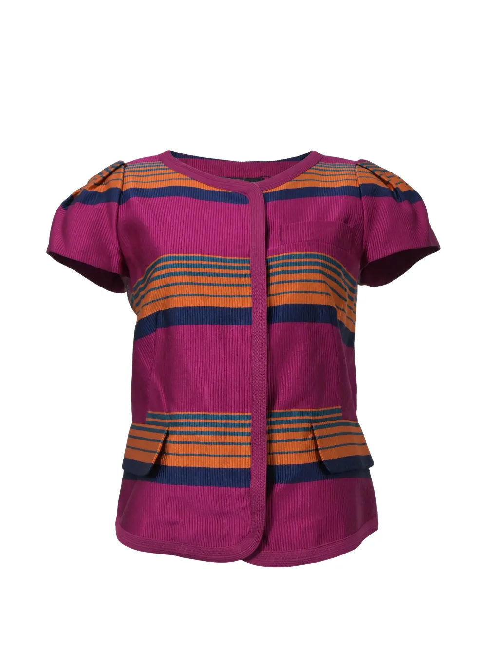 Pre-owned Marc Jacobs Vintage Striped Puff-sleeve Blouse In Pink
