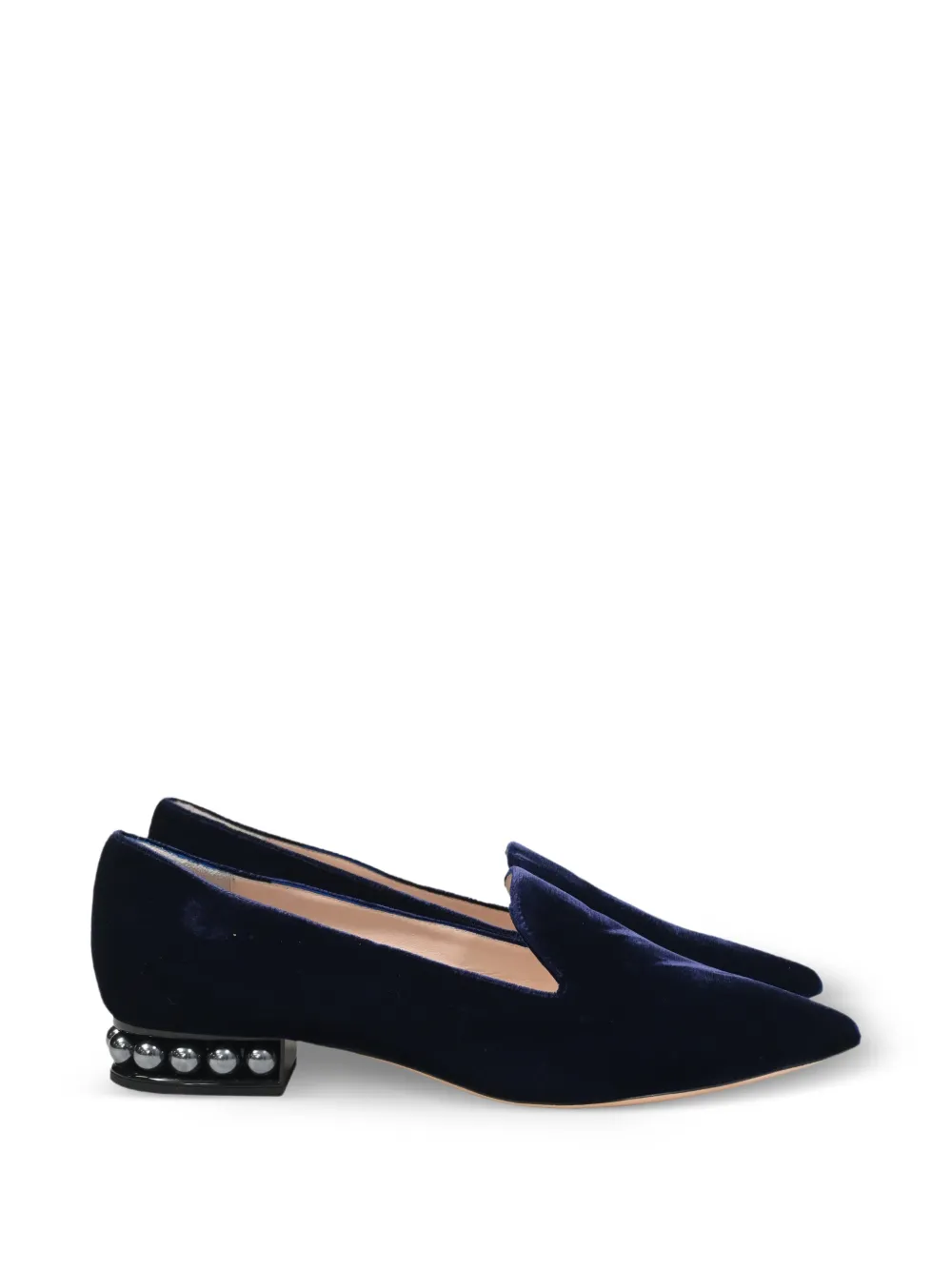 Nicholas Kirkwood faux pearl-embellished velvet loafers - Blau