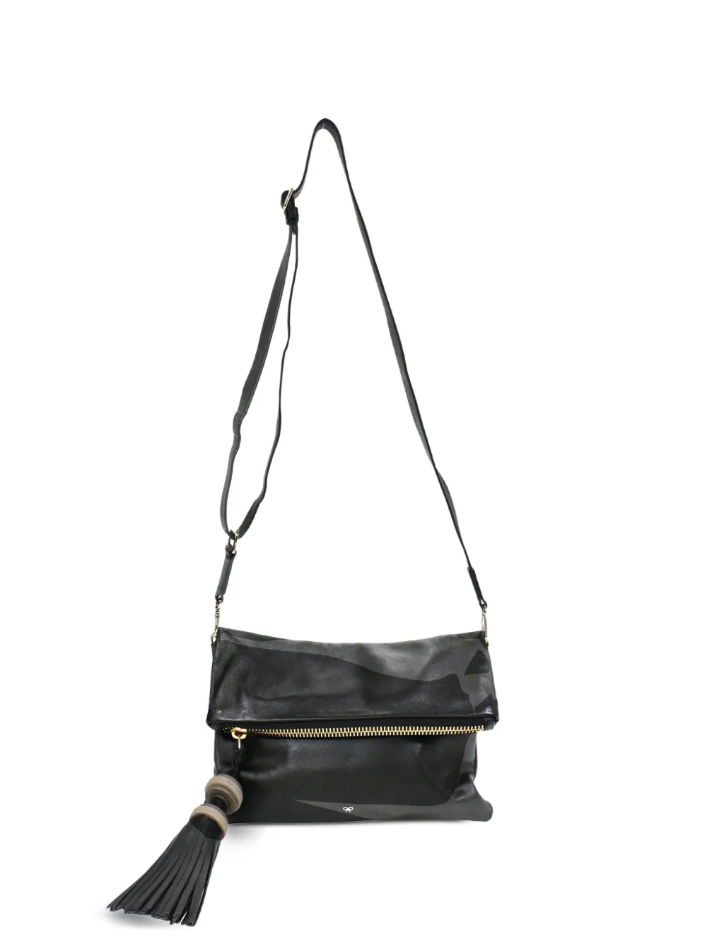 Anya Hindmarch foldover tassel crossbody bag - Nero