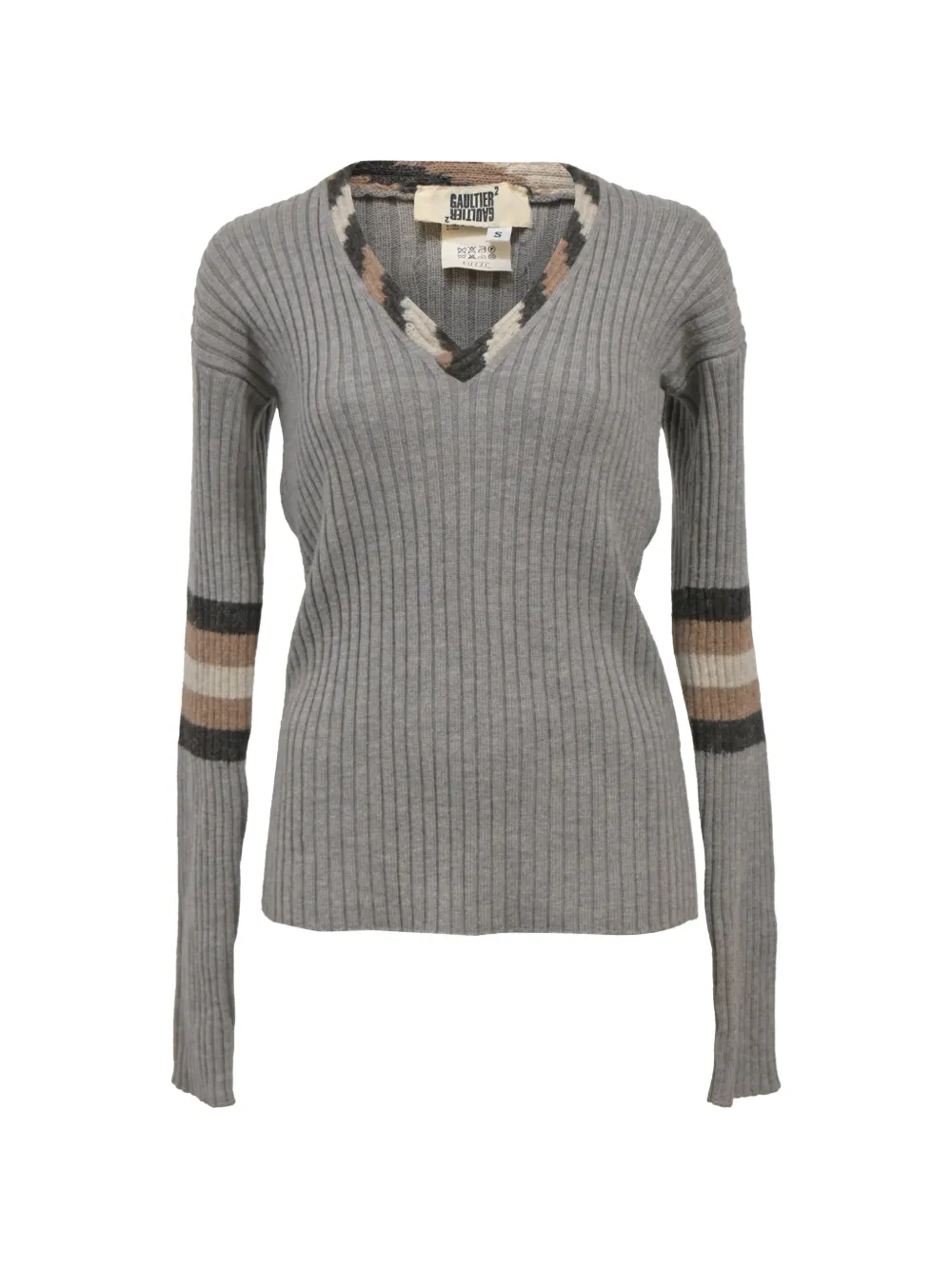 Jean Paul Gaultier Pre-Owned Ribbed knit V-neck sweater - Grey