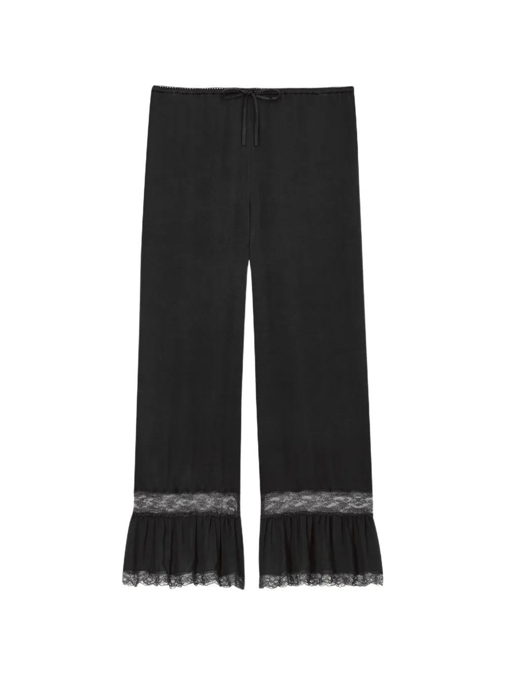 Saint Laurent lace-trim silk straight-leg trousers - Schwarz