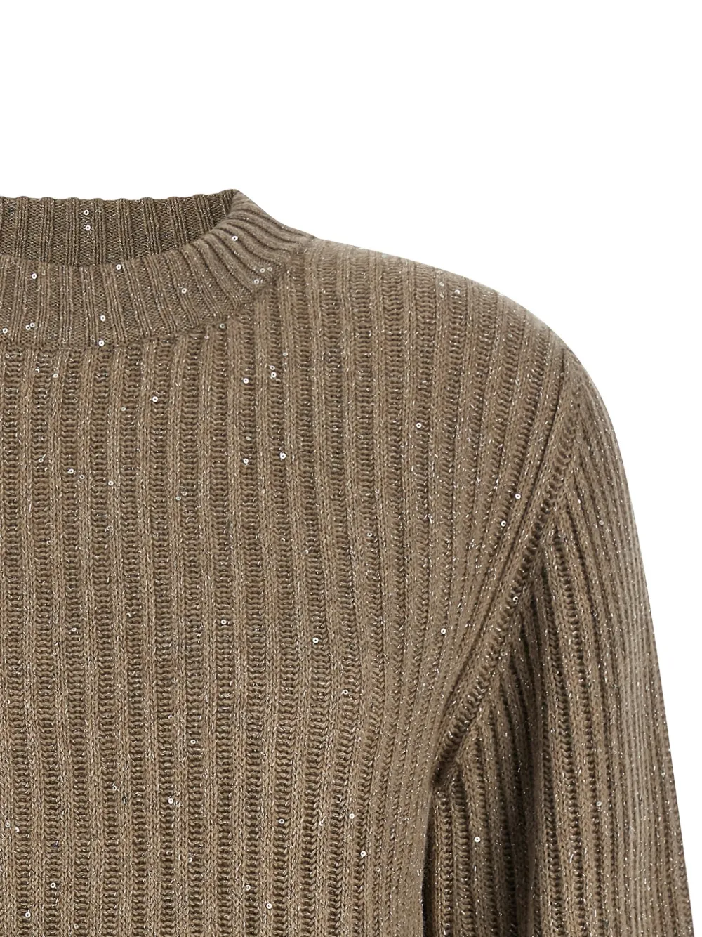 Brunello Cucinelli Ribgebreide trui verfraaid met pailletten Beige
