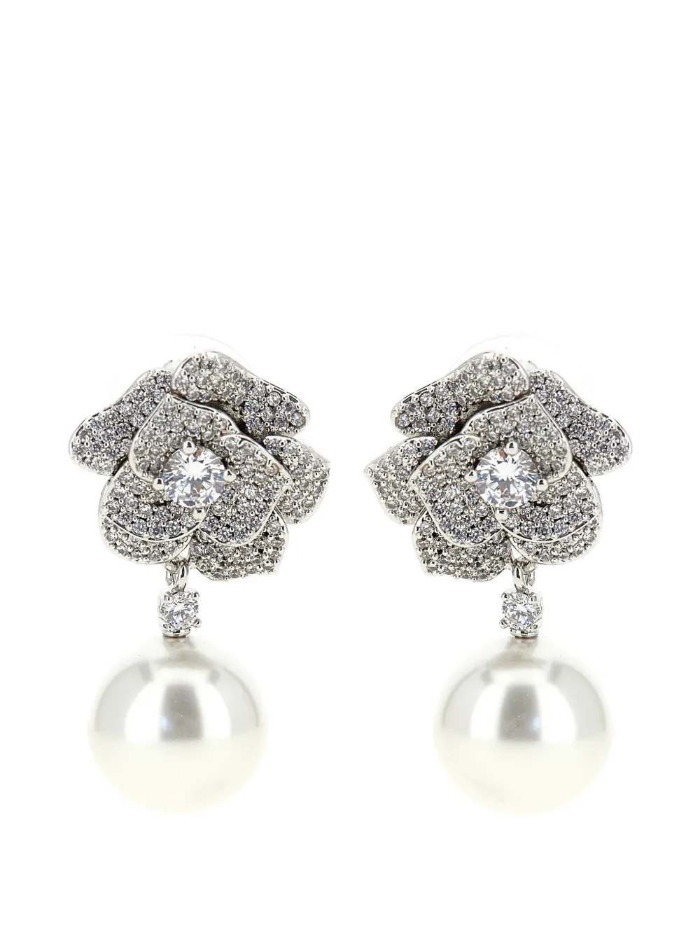 Self-Portrait crystal-embellished flower earrings - Argento