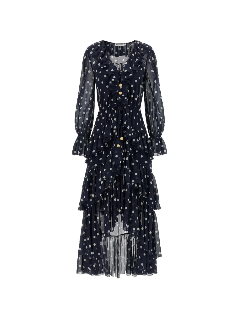 Self-Portrait polka-dot ruffled asymmetric dress - Blu