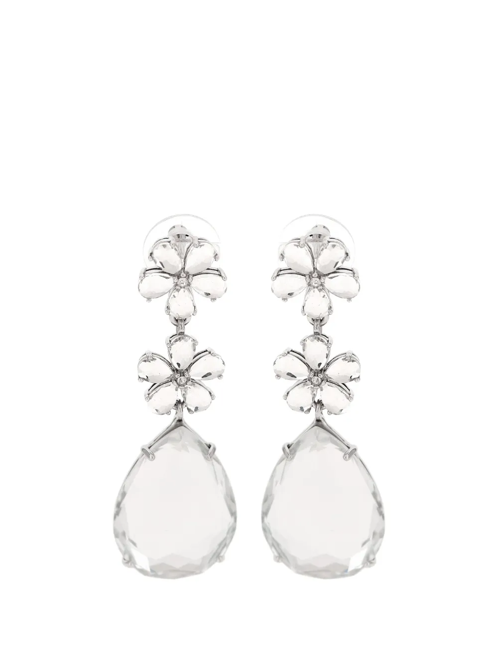 Self-Portrait crystal-flower tiered earrings - Argento