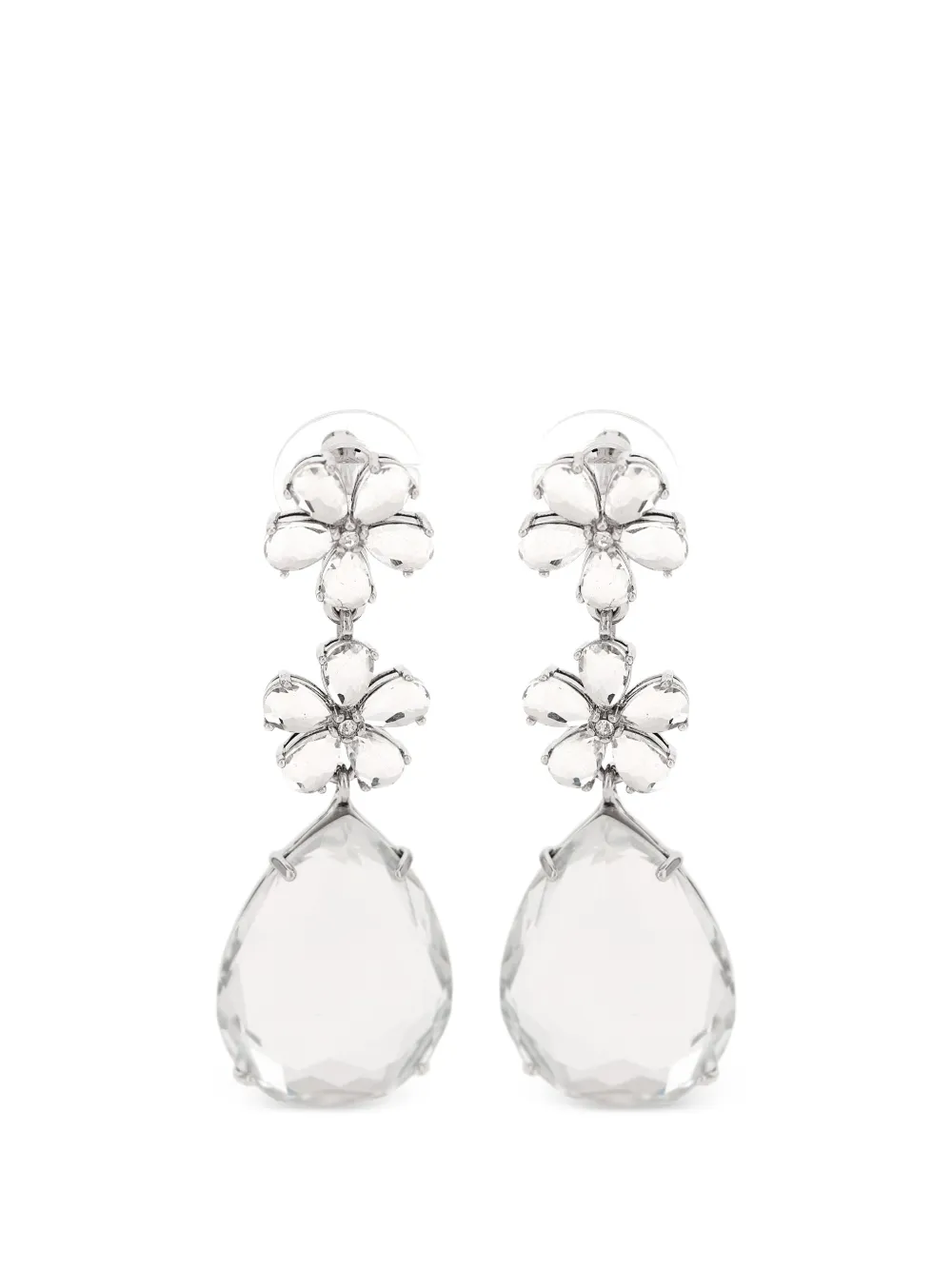 Self-Portrait crystal-flower tiered earrings - Argento