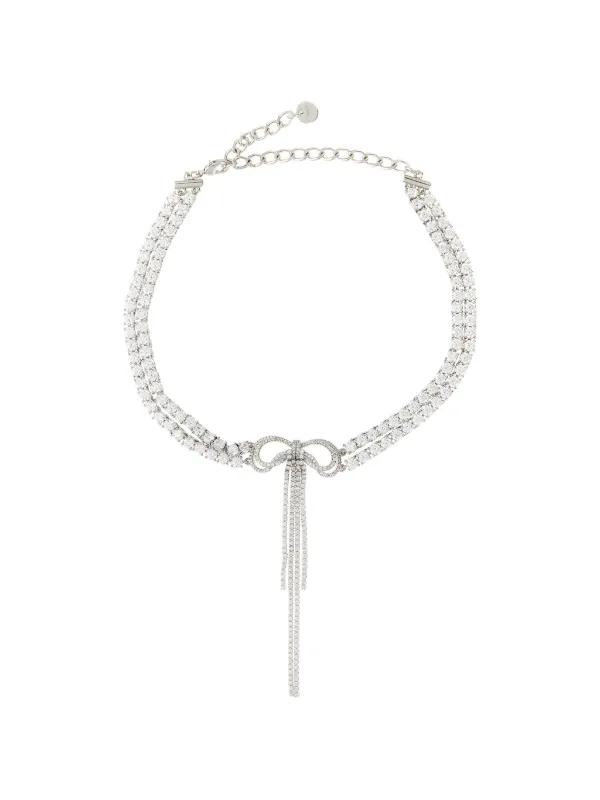 Self-Portrait Double Crystal Bow Choker in Silver