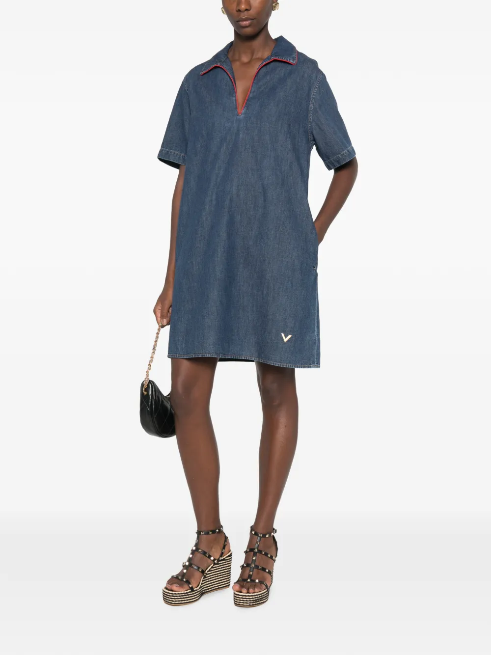 Valentino Garavani VLogo mini-jurk met contrasterende afwerking Blauw