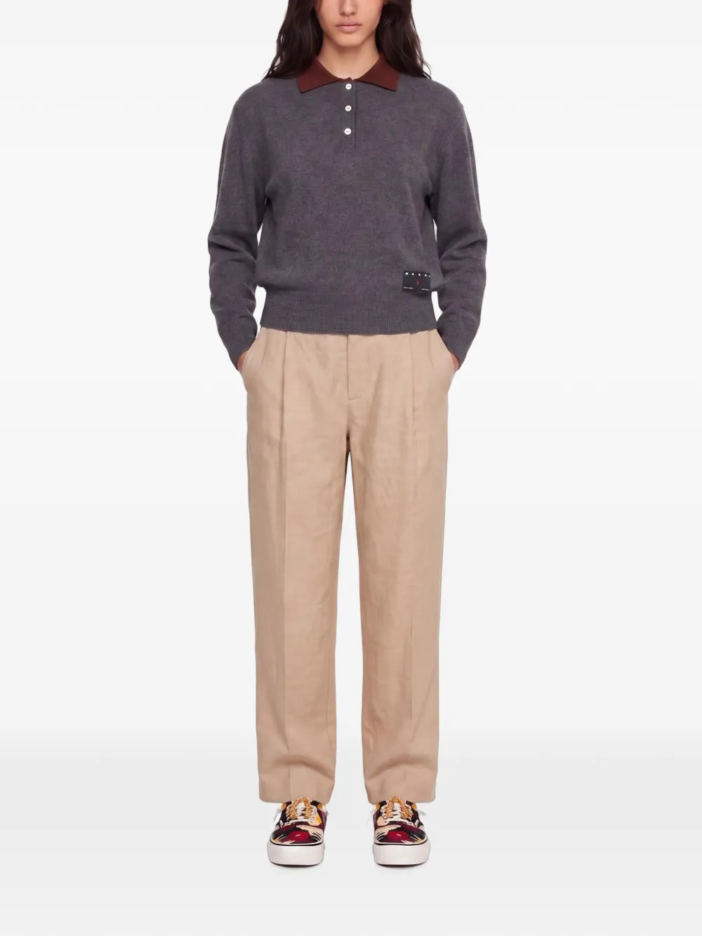 Marni Kasjmier polotop met logo-patch Grijs