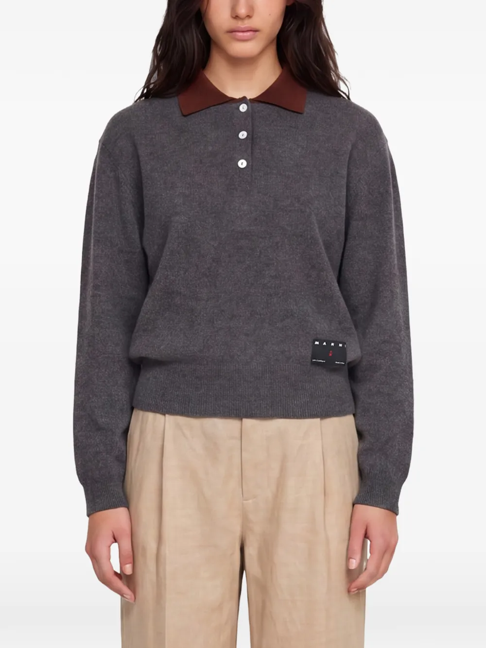 Marni Kasjmier polotop met logo-patch Grijs