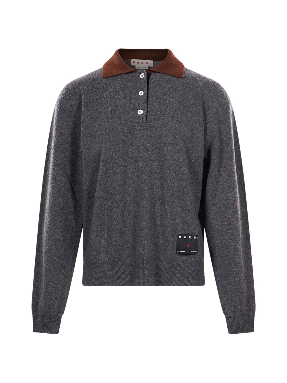 Marni logo-patch cashmere polo top - Grigio
