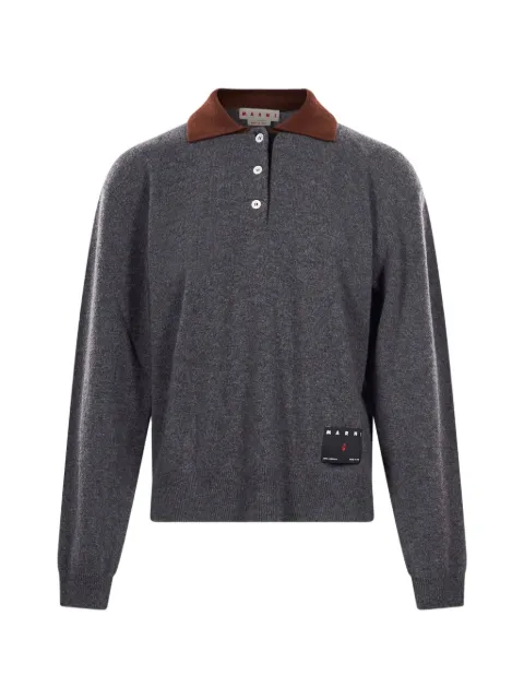 Marni logo-patch cashmere polo top