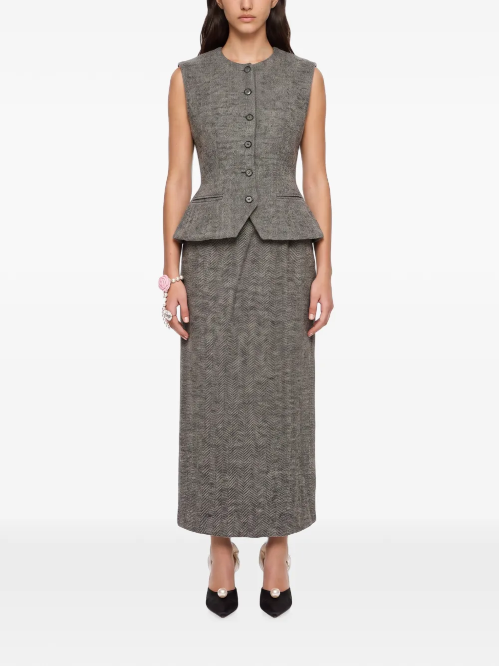 Magda Butrym herringbone peplum jacket Grijs