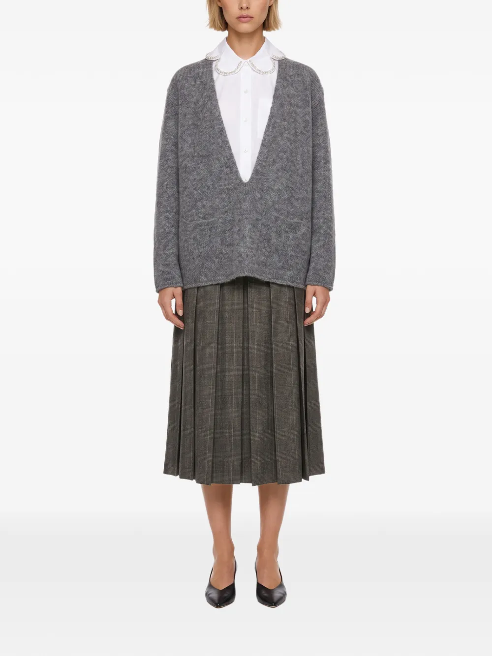 Simone Rocha Prince of Wales check pleated midi skirt Grijs