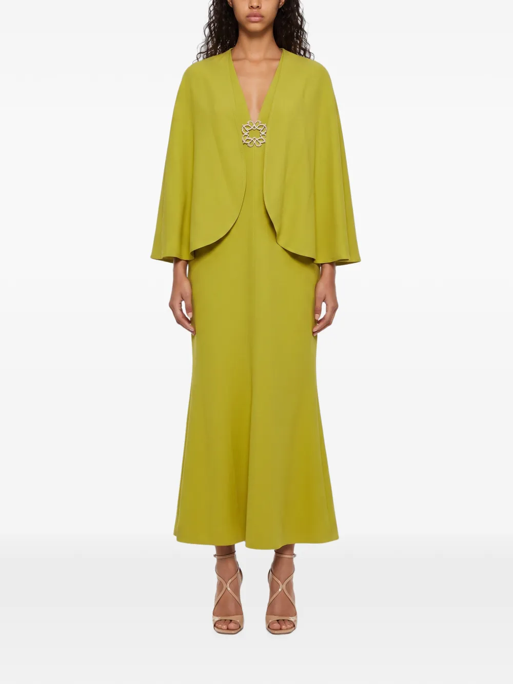 Elie Saab Cape Cady verfraaide maxi-jurk Groen