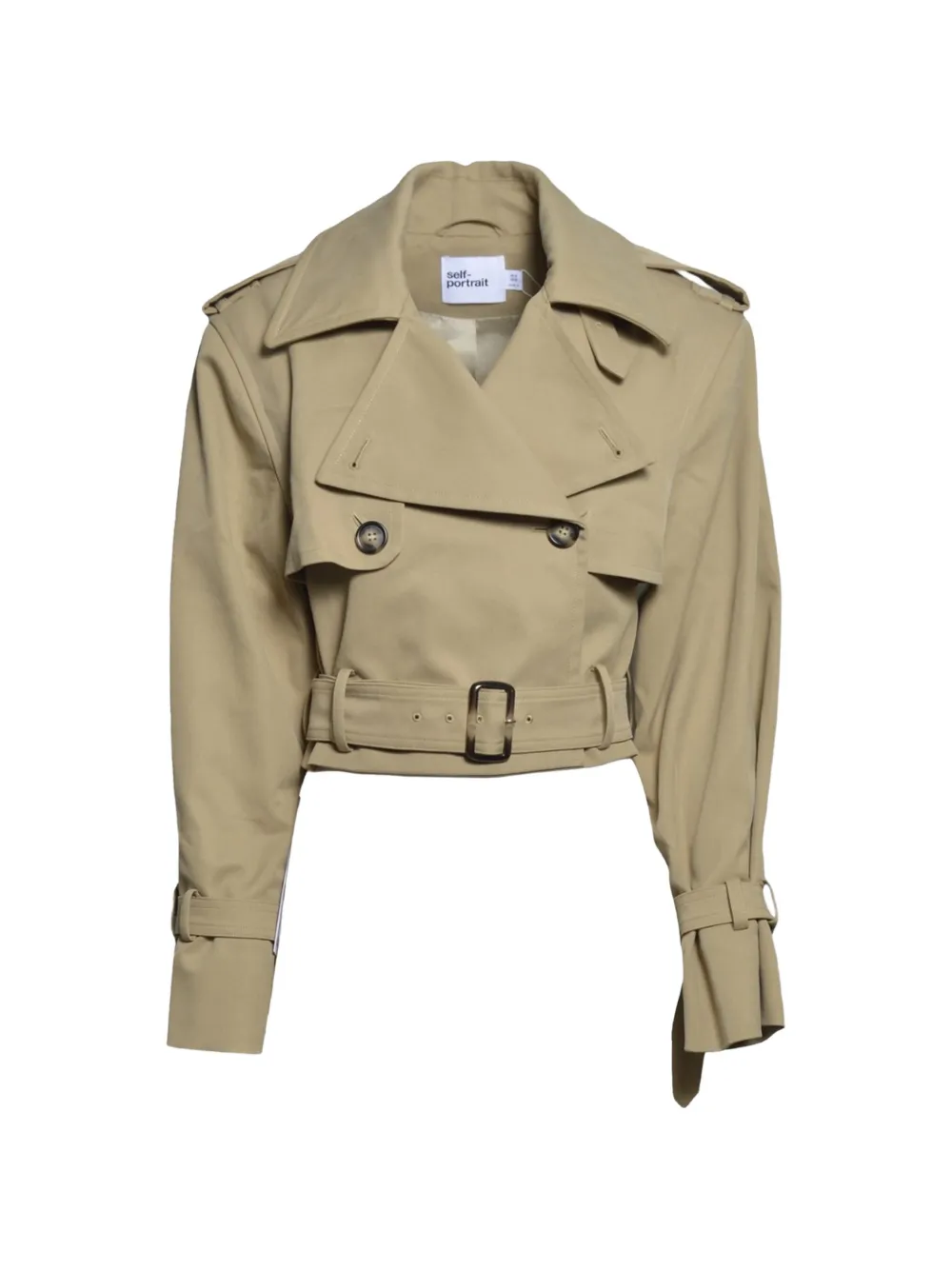 Self-portrait Beige Cropped Trench Jacket In Neutral