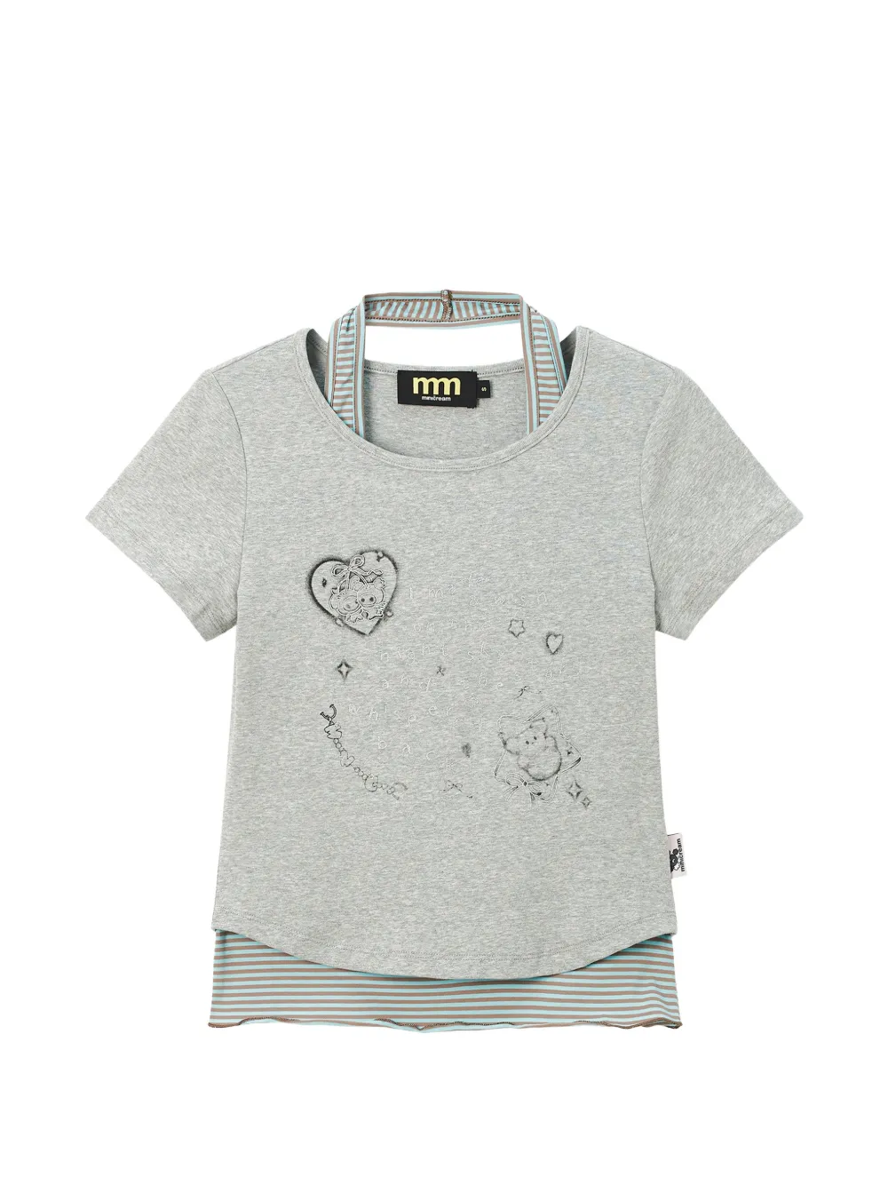 Mini Cream Graphic-print Layered T-shirt In Gray