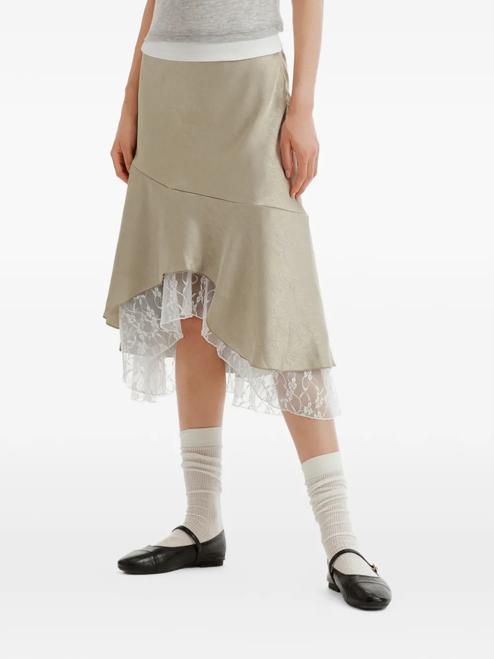 b+ab Midi-rok met afwerking van kant Beige