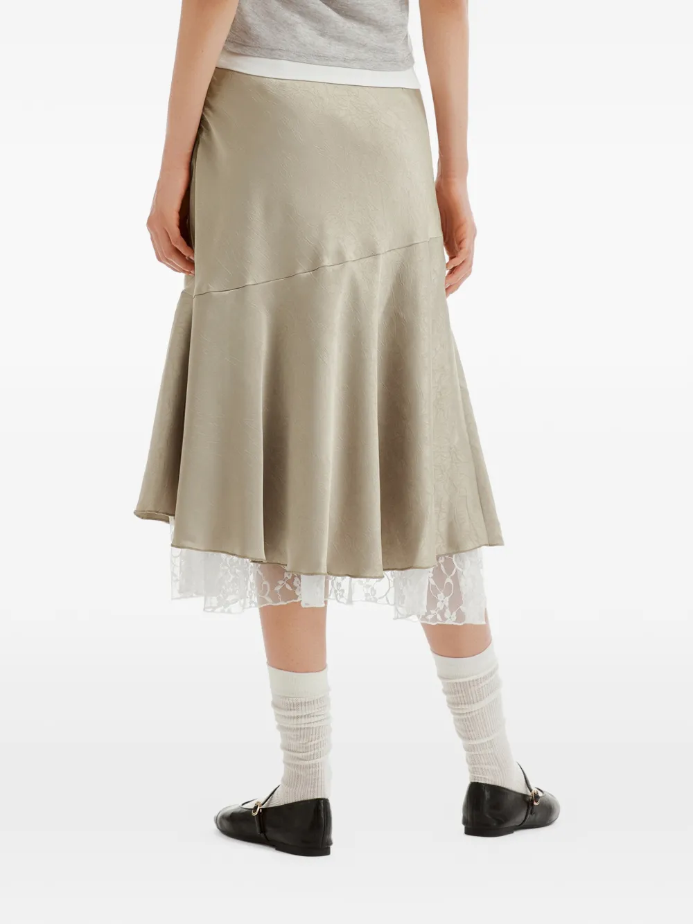 b+ab Midi-rok met afwerking van kant Beige