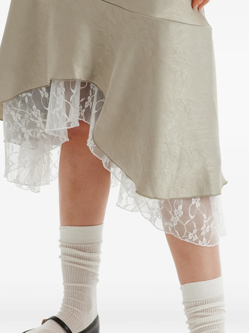 b+ab Midi-rok met afwerking van kant Beige