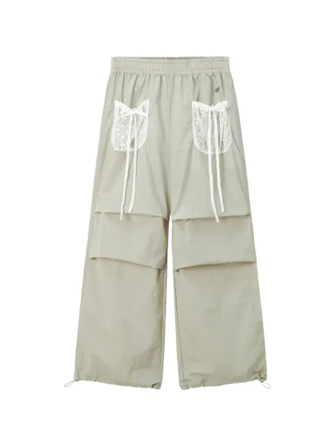 Mini Cream lace-pocket wide-leg trousers