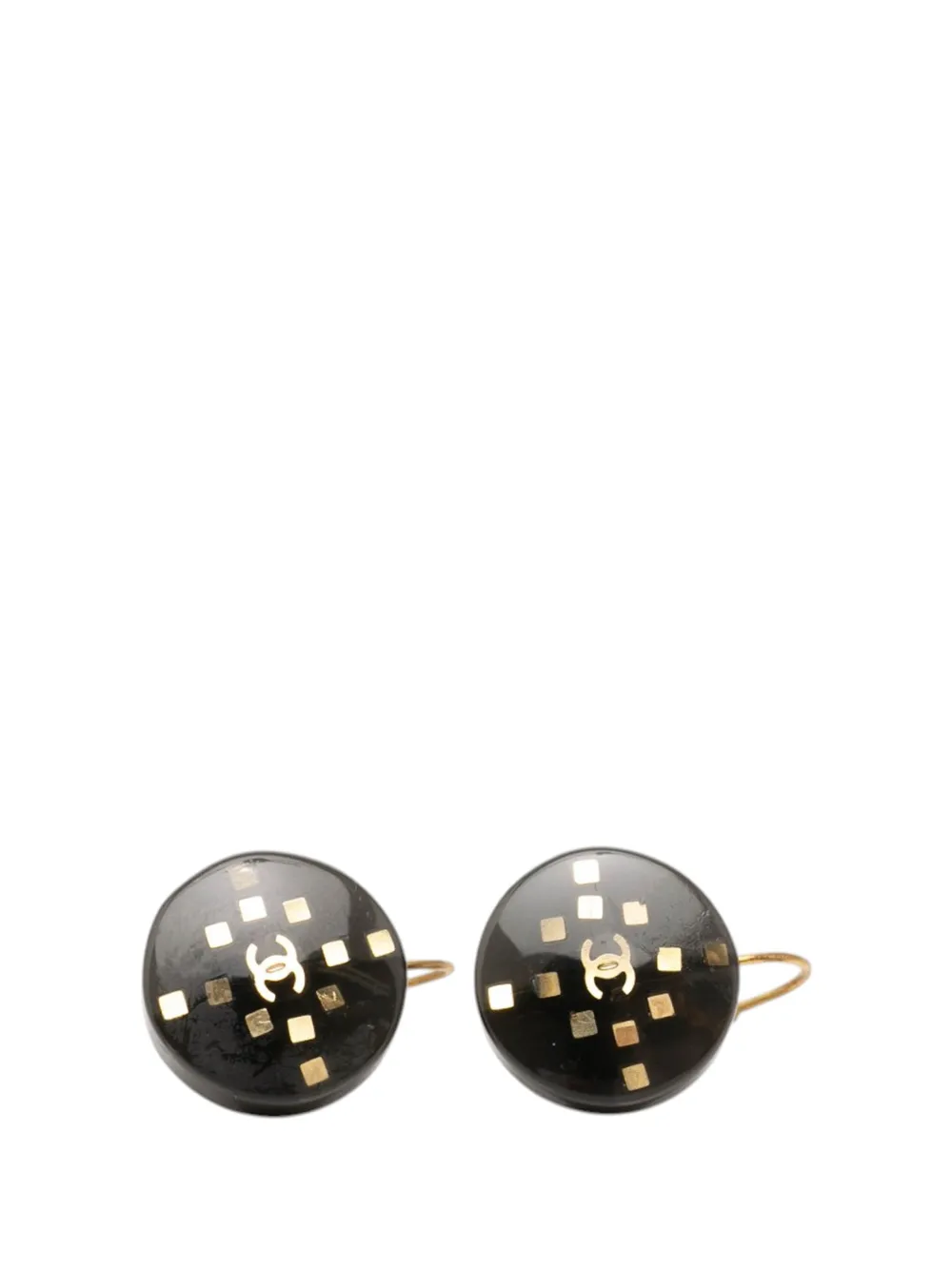 CHANEL Pre-Owned 2001 CC Enamel Gold Plated Round Lever Back Earrings costume earrings - Nero