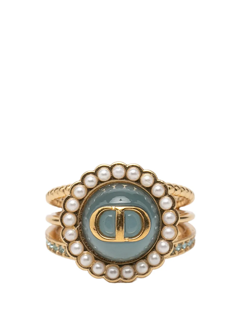 Christian Dior Pre-Owned 20th Century Gold Plated Resin Faux Pearl Strass CD Logo Ring costume ring - Oro