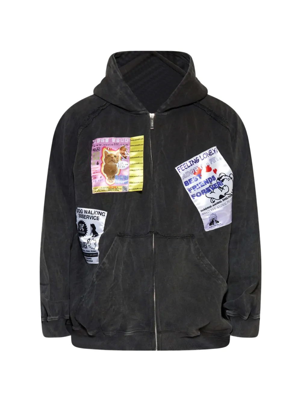 SSSTUFFF patch-detail stonewashed hoodie - Nero
